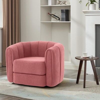 Upholstered Swivel Accent Chair 360° Comfy Club Chair Teddy Arm Chair Single Sofa,Swivel Barrel Chair For Living Room Bedroom-Cuddlewood