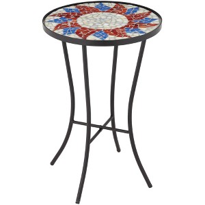 Teal Island Designs Modern Black Metal Round Outdoor Accent Side Table 14" Wide Red Mosaic Tabletop Front Porch Patio Home Balcony - 1 of 4