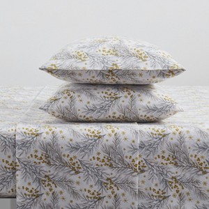 Kate Aurora Holiday Essentials Cozy Bed Collection Deep Pocket 100% Cotton Flannel Christmas Gold Pines 4 Piece Sheet Set - 1 of 3