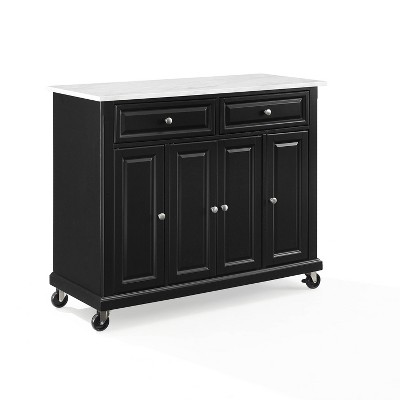 Avery Distressed Black Kitchen Island with Faux-Marble Top