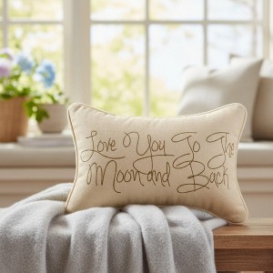 Polyester Word Pillow Love You to the Moon and Back – 12.5x8 Inch by Manual Woodworkers and Weavers - 1 of 3
