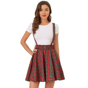 INSPIRE CHIC Women's Plaid Pleated Mini Tartan Overall Skater Suspender Skirt - 1 of 4