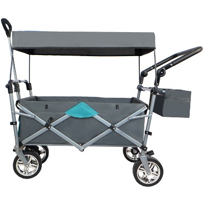 DOMETOUR Push & Pull Utility Folding Wagon with Removable Canopy