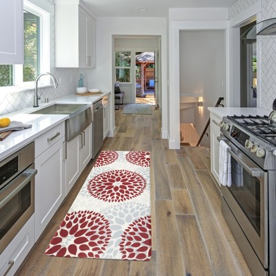 Red and White Modern Floral Anti-Fatigue Standing Mat 18" x 47"
