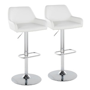 30" Contemporary Swivel Adjustable Barstool with Padded Back and Rounded T Footrest for Kitchen or Home Bar, Set of 2 - 1 of 4