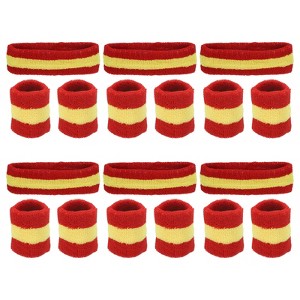 Unique Bargains Terry Cloth Sports Athletic Gym Working Out Headband Wristband Sweatband 6 Sets - 1 of 4