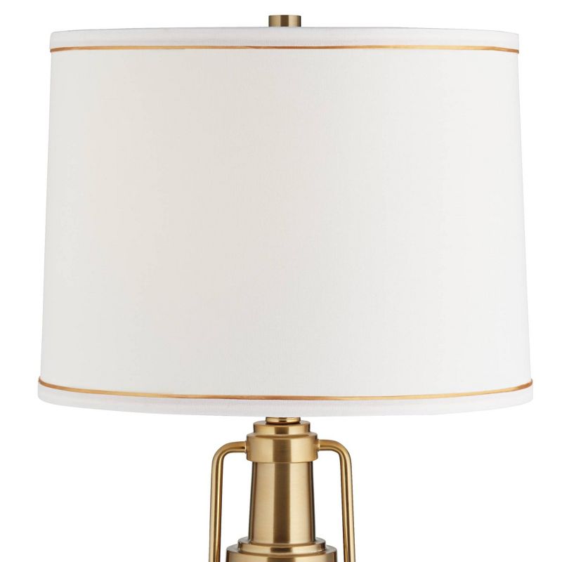 Franklin Iron Works Annie Modern Table Lamp 28 3/4" Tall Brass with Nightlight LED White Linen Drum Shade for Bedroom Living Room Bedside Nightstand, 4 of 10