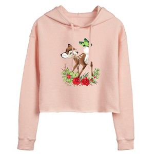 Women's - Disney - Christmas Botanical Butterfly Cropped Graphic Hoodie - 1 of 3