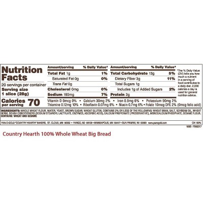 Country Hearth 100% Whole Wheat Bread - 24oz
