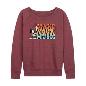 Women's - Disney - Make Your Music Lightweight French Terry Wide Neck Long Sleeve Shirt - 1 of 4