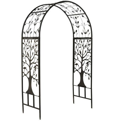 Plow & Hearth - Wide Arch Metal Garden Arbor with Tree of Life Design