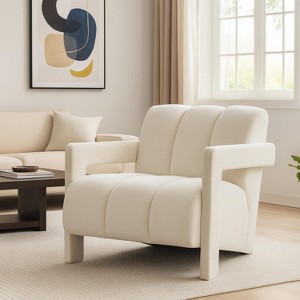 Homy Casa Modern Upholstered Accent Chair with Vertical Channel Tufting and Wide Armrests for Living Room or Bedroom, Ivory - 1 of 4