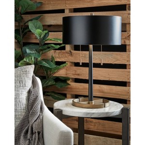 Amadell Metal Table Lamp Black/Gold - Signature Design by Ashley: Modern Accent Lighting, UL Listed, Drum Shade - 1 of 4