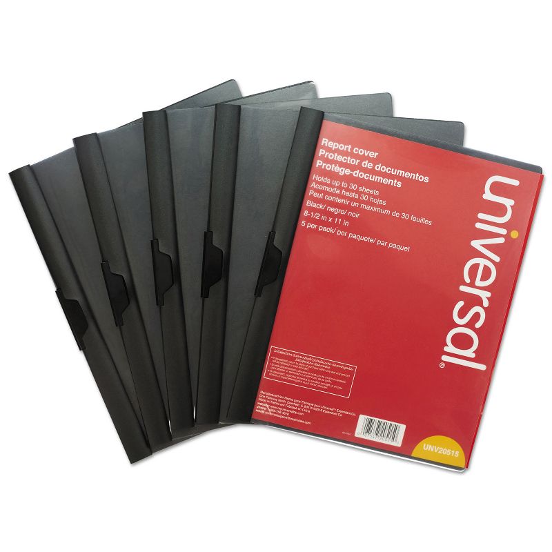UNIVERSAL Plastic Report Cover w/Clip Letter Holds 30 Pages Clear/Black 5/PK 20515, 1 of 3