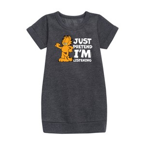 - Garfield - Pretend I'm Listening Graphic Short Sleeve Fleece Dress - 1 of 3