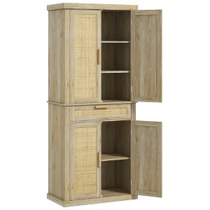 72" Tall Kitchen Cabinet, Kitchen Pantry Cabinet with Rattan Doors, Drawer, 5-Tier Shelf and Adjustable Shelves - 1 of 4