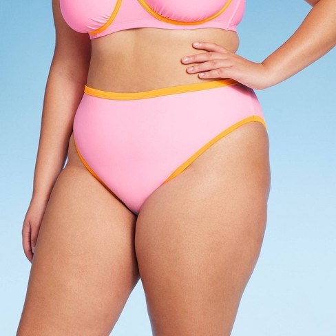 Women's Colorblock High Leg Cheeky Bikini Bottom - Wild Fable™ Light  Pink/Orange X