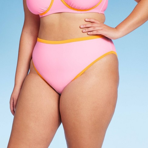 Women's Colorblock High Leg Cheeky Bikini Bottom - Wild Fable™ Light  Pink/orange X : Target