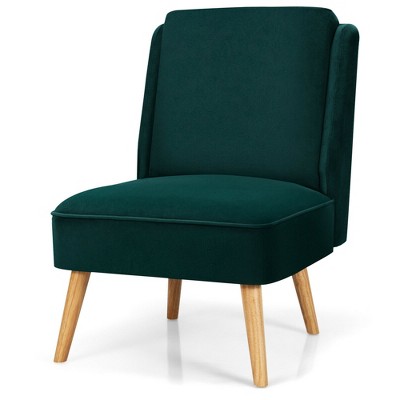 Costway Velvet Accent Chair Single Sofa Chair Leisure Chair with Wood Frame