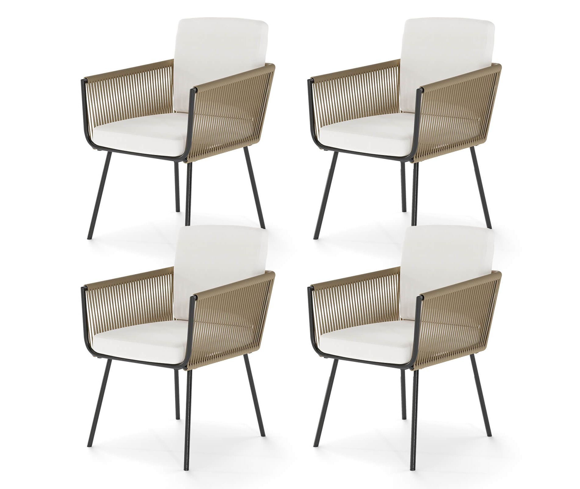 Costway Patio Dining Chairs Set of 4 with Soft Back Seat Cushions Armrests Metal Frames