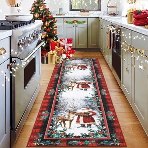 Christmas Area Rugs, Washable Non-Slip Reindeer Santa Plaid Carpet, Soft Low Pile Foldable Stain Resistant for Bedroom, Home - 1 of 4
