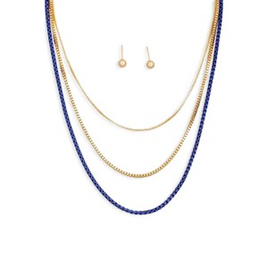 Slickblue Layered Color Chain Necklace Set With Small Ball Earrings, Fashion Jewelry for Women, White Gold/Navy Gold - 1 of 3