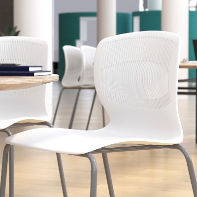 White Armless Metal Stacking Reception Chairs, Set of 5