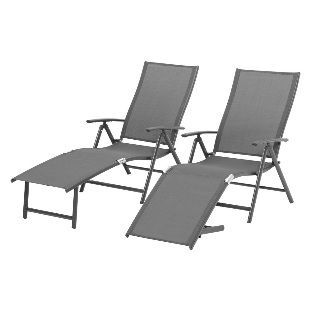 Photos - Garden Furniture 2pk Outdoor Aluminum Folding Recliner Adjustable Chaise Lounges Gray - Cre