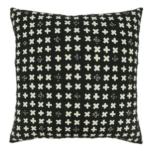 Saro Lifestyle Embroidered Crosses Design Throw Pillow with Down Filling, 20", Black - 1 of 3