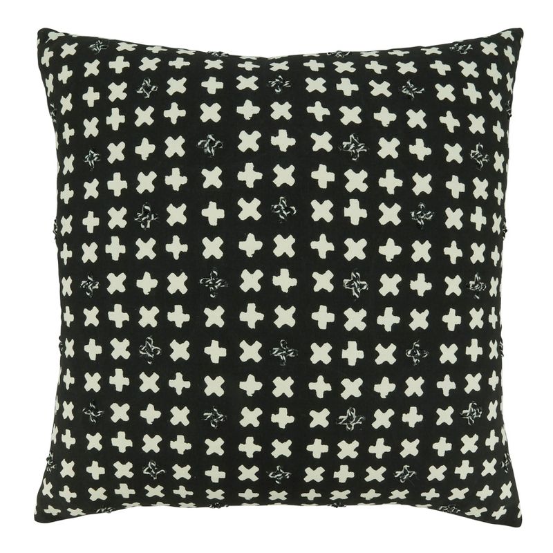 Saro Lifestyle Embroidered Crosses Design Throw Pillow with Down Filling, 20", Black, 1 of 4