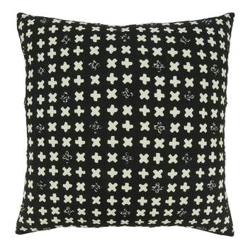 Saro Lifestyle Embroidered Crosses Design Throw Pillow with Down Filling, 20", Black