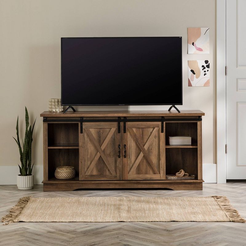 Modern Transitional Sliding Barndoor TV Stand for TVs up to 65"- Saracina Home, 5 of 27