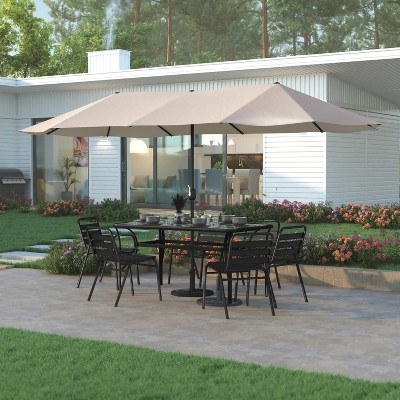 Tan 15 FT Triple Head Patio Umbrella with Steel Pole