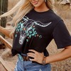 Amaryllis Women’s Graphic Bull Skull Tee Western  Print Rolled Sleeve Cotton Crewneck Relaxed Fit T-Shirt - 3 of 4