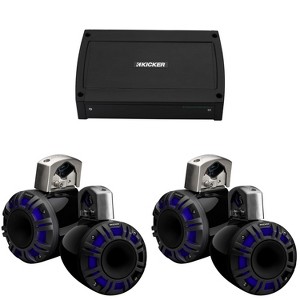 Kicker (2 Pair) 51KMTCXL6 6" Black KMXL Horn-Loaded Tower Speakers & 500 Watt Marine Amp with tube-clamp mounting - 1 of 4