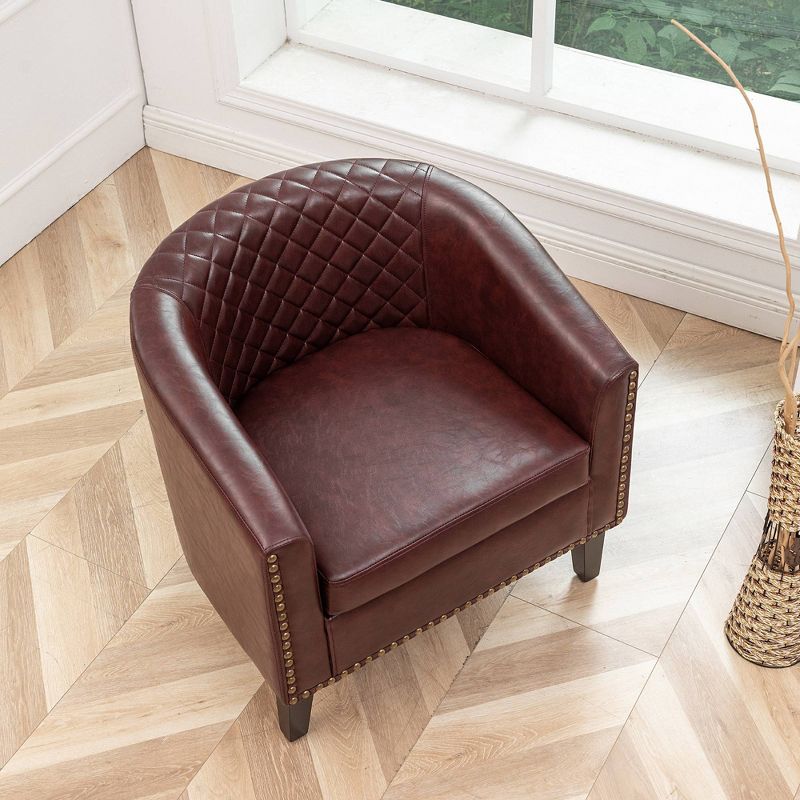  Tufted Faux Leather Barrel Club Chair - Kinwell, 4 of 11