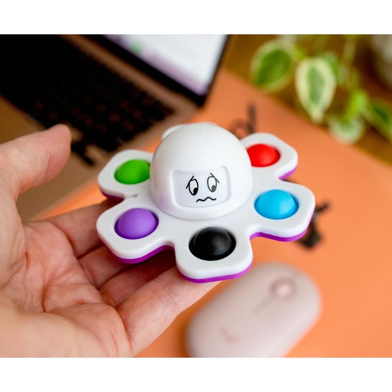 BOB Gift Pop Fidget Toy Spinner Face-Changing White Octopus 6-Button Bubble Popping Game, 5 of 8