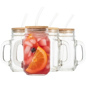 4PC Glass Jars with Bamboo Lids and Straw, 16oz Mason Jar Drinking Glasses – Reusable Tumbler Set for Cold Beverages - 1 of 4