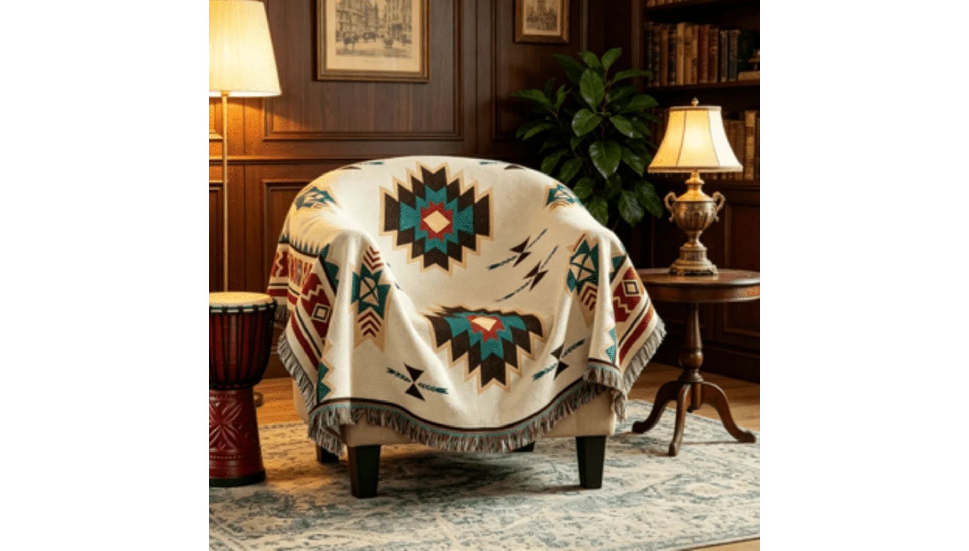 Western Boho Woven Throw Blanket with Tassels, Southwest Aztec Farmhouse Sofa Blanket, Beige, 50 x 60 in