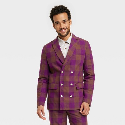 Houston White Adult Holiday Suiting Gingham Checkered Blazer - Purple/Brown