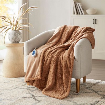 Sapphtopaz 50"x70" Oversized Heated Blanket, Faux Fur Throw Blanket for Couch– Ultra Soft Carved Serengeti Fur with 3 Heat Settings, Fleece Blanket