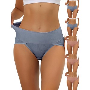 INSPIRE CHIC Women's Hi-Cut Ribbed High Waist Tummy Control Available in Plus Size Briefs 6 Packs - 1 of 4