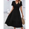 Women's Smocked V Neck Short Sleeve Dress Casual Stretchy Summer Sundress Comfortable Loose Fit - 4 of 4