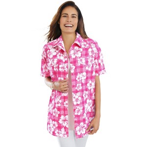 Woman Within Plus Size Short-Sleeve Cotton Campshirt - 1 of 4
