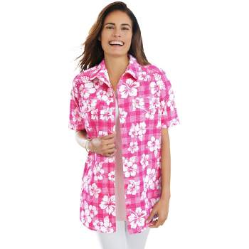 Woman Within Women's Plus Size Short-Sleeve Cotton Campshirt