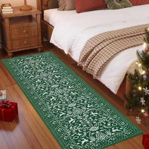 Christmas Washable Area Rug, Xmas Foldable Festive Decor Indoor Mat, Low Pile Stain Resistant Floor Carpet for Living Room, Bedroom - 1 of 4