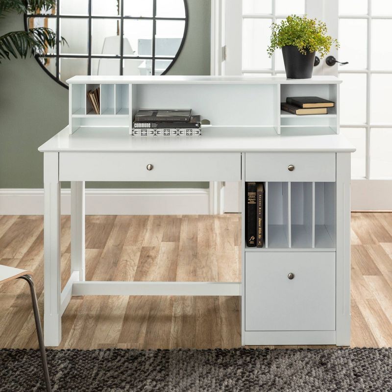 Home Office Deluxe White Wood Storage Computer Desk with Hutch - Saracina Home, 3 of 6