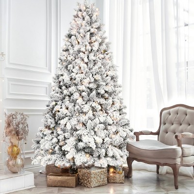 Artificial Trees Christmas Snow-Flocked with Pine Cones,Prelit Xmas Trees, Home Decoration-Maison Boucle