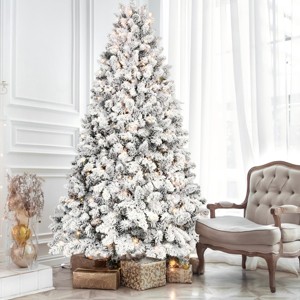 Artificial Trees Christmas Snow-Flocked with Pine Cones,Prelit Xmas Trees, Home Decoration-Maison Boucle - 1 of 4