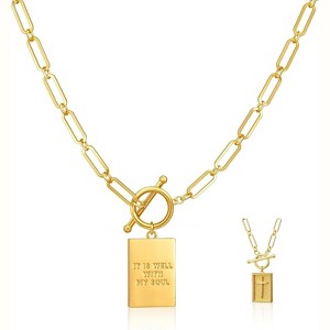 Chunky Cross Pendant Necklace, 14K Gold/Silver Plated Paperclip Chain with Toggle Clasp - 1 of 4